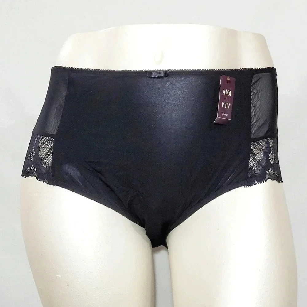 4X Ava & Viv High Waist Lace Briefs with Lace Ebony Black New with Tags - DUE T